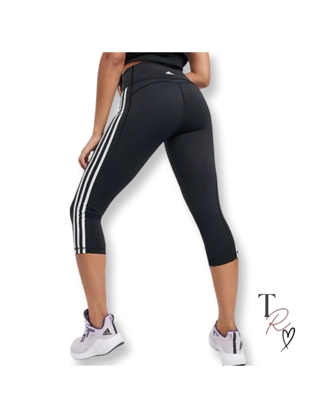 Adidas NWOT 3-Stripes High Rise Black Training Leggings Cropped Size Medium